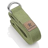 BODYMATE Yogagurt mit Verschluss aus Metall, Yoga-Band für Anfänger und Fortgeschrittene, Yoga-Schlaufe aus 100% Baumwolle, Yoga-Strap 250cm lang und 3,8 cm breit, Olive Green