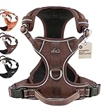 FREUDENTIER Hundegeschirr mit Griff, atmungsaktiv gepolstert - Bombenfester Sitz & maximale Sicherheit - Anti Zug Hundegeschirr kleine, mittelgroße & Grosse Hunde - Hunde Geschirr (Braun, XL)