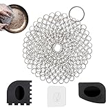 Ringreiniger für Dutch Oven, Edelstahl Gusseisenreiniger mit Plastik Schaber, Reinigungsset zum Reinigen von Speiseresten aus Dutch Oven oder Anderen Utensilien