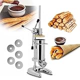 Churro Maker Vertikale Churrera-Maschine aus Edelstahl – Manueller Füllstoff mit 5 Formen für Restaurant, Hotel, Zuhause