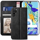 YATWIN Handyhülle Huawei P30 Pro Hülle, Klapphülle Huawei P30 Pro Premium Leder Brieftasche Schutzhülle [Kartenfach][Magnet][Stand] Handytasche für Huawei P30 Pro Case, Schwarz