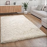 Paco Home Hochflor Teppich Kuschelig Modern Shaggy Flokati Stil Gemütlich Uni In Weiß, Grösse:120x160 cm