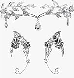 Vxcbad Elfenohrringe und Elfenkrone, Silberne Elfen-Tiara, Elfenkostüm Damen, Elfenohren Kinder, Geeignet für Fasching, Cosplay, Kostüm-Fotografie, Kostümparty