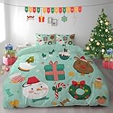 LLSZAHD Weihnachtsschneemann, Girlande Bettwäsche 135×200cm, Rentiere, Lebkuchenmännchen Muster bettwäsche-Sets, Mikrofaser Bettbezug mit Reißverschluss und Kissenbezug 80×80cm
