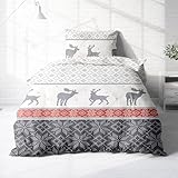 Träumschön Biber Bettwäsche 135x200 Winter - Rentier Bettwäsche 135x200 - Silberne Weihnachts Bettwäsche 135x200-100% Baumwolle