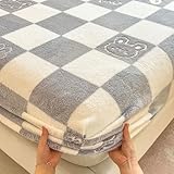 Gesteppte Spannbettlakenauflage in Queen-Size, Bettlakenbezug aus Milchsamt, Matratzenschonbezug aus verdicktem Korallenflanell aus Baumwolle, Einzelbettbezug mit Samt,E,79inchx87inch(1PCS)