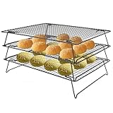 Lifhety 3 Stufiges Abkühlgitter Groß (42,5x27,7cm) – Kuchengitter Faltbar aus Kohlenstoffstahl, Gitterrost Backutensilien Stapelbar & Platzsparend für Backen, Kühlung & Abtropfen
