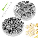 PWGHWG 35 Stück Buchstaben Ausstecher Edelstahl Alphabet und Zahlen Ausstechformen für Kekse Fondant, mit Reinigungsbürste und Entformungsstab