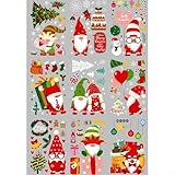 Yhenlovtt Weihnachtsdekoration, wiederverwendbar, doppelseitig, Feiertagsdekoration für Spiegel, Glas – Weihnachtswichtel und Schneeflocken-Design, festliche Heimdekoration (A)