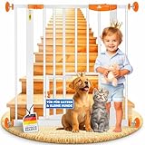 KIDIZ Absperrgitter zum Klemmen mit Katzenklappe, Türschutzgitter, Autoclose Kinder Treppengitter ohne Bohren | 90° Stopp Schutz, schwenkbar, Treppenschutzgitter, Weiß/Orange, Breite: 74-87 cm