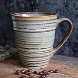 Kaffeetasse Groß, 500 ml, aus Steingut, Jumbobecher, Kaffeebecher, Becher, Tasse, Kaffeebecher groß in grün braun, reaktive Glasur