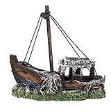 GOTOTOP Harz Aquarium Dekoration, High Simulation Fischerboot Schiffswrack Dekoration Künstliche Haut Haus Aquarium Landschaft Ornament für Aquarium dekorative Landschaftsgestaltung