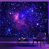 Simpkeely Schwarzlicht Galaxy Wandteppich - Blauer Sternenhimmel | UV-reaktiv & Leuchtet im Dunkeln | Ästhetischer Wandteppich fürs Schlafzimmer - 130cm x 150cm