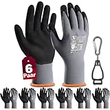 6 Paar Arbeitshandschuhe mit grip herren, mit Rutschfeste Nitril-Beschichtung Mechaniker Handschuhe, Montagehandschuhe mit optimaler Griffigkeit & feinem Tastgefühl, gartenhandschuhe damen, Größe 8/M