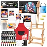 Shuttle Art 66 teiliger professioneller Malkoffer mit Tischstaffelei, 30 Acrylfarben Set, Leinwand, Pinsel, Palette, Schwamm, komplettem Zubehör, Malset für Kinder und Erwachsene mit staffelei holz
