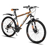 Hiland Mountainbike, Mehrspeichen, 21 Gänge Schaltung, Aluminium Rahmen 26 Zoll Laufräder, Scheibenbremse Fahrrad für Männer Frauen Herren MTB-Fahrrad Orange