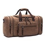 LOSMILE Canvas Reisetasche,40L-50L Weekender Tasche Sporttasche Handgepäck für Damen und Herren mit der Großen Kapazität. (Braun)