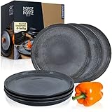 Moritz & Moritz VIDA 6er Dessertteller Set Anthrazit - Stylische Porzellan Frühstücksteller, Kuchenteller für 6 Personen - Spülmaschinen- und Mikrowellengeeignet