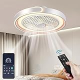 ASJK Deckenleuchte mit Ventilator, leise, Deckenventilator mit Beleuchtung, App und Fernbedienung; 72 W, 7200 lm, Dimmbar, für Wohn-, Schlaf- und Esszimmer, 6-Gang, Timer, Weiß