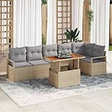 Owoxanthellate 7-Teiliges Garten-Sofa-Set Beige Poly-Rattan Eckgruppe mit Stauraum Modular Lounge für Terrasse Balkon und Garten Modernes Design Robust und Wetterfest für Outdoor Sitzecke