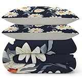 Syhi Mdse Winter Bettwäsche 200x220 Navy Blau, Warm Kuschelig Gelbe Blumen Bettwäsche-Sets aus Milchsamt, Winterbettwäsche Wende Bettbezug 200x220 und 2 Kissenbezüge 80x80 cm, für Doppelbett