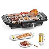 Elektrogrill Tischgrill elektrisch, Elektrischer BBQ-Grill, rauchloser Non-Stick Innen-/Outdoor-Grill, 2000W Doppelröhre tragbarer abnehmbarer Standgrill der hohen Leistung (Klassisches Schwarz)