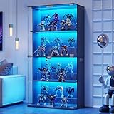 Lvifur Vitrine mit LED Beleuchtung und Glastüren für Sammlerstücke,Wein,35×70×168cm 4-Lagen Glasvitrine Vitrinenschrank mit Intelligente Sensorik für Wohnzimmer Schlafzimmer,Schwarz