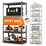 STEELmania Metallregal mit Metallböden - schneller Aufbau [SCHIMMELFREI & Ultra stabil] Schwerlastregal schwarz mit fünf Böden - Lagerregal Keller-Regal-Metall I Jetzt Regal wählen I Shelf 160x86x45
