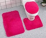 Badvorleger, 3-teilig, weich, Rosa, Rot, Toilettendeckel, Badematte, Konturen, Duschmatte, Badematte, Rosa, Rot