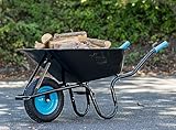 TIREX by xonic® Schubkarre mit Stahlfelge – Verzinkte Wanne bis 250kg/ 100l - Robuste Ausführung für Garten und BAU – Schieb-Karre mit Luftrad (Luftrad Neonblau-Schwarz)