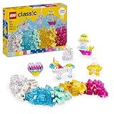 LEGO Classic Zauberbox mit durchsichtigen Steinen - Farbenfrohe Bausteine und Aufhängersteine - Einhorn, Drache, Pinguin und weitere Figuren - Bastelset für Mädchen & Jungen ab 5 Jahren 11040
