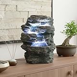 Arnusa Springbrunnen Niagara mit LED Beleuchtung IN-&Outdoor Zimmerbrunnen Gartenbrunnen Luftbefeuchter, Grau Natur