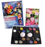 Eulenspiegel 212011 - Profi Schmink-Palette, 12 Profi-Aqua Farben, 2 Schwämme, 2 Pinsel, 3 Glitzer, 1 Bart-Stoppel-Schwamm, 1 Schminkanleitung