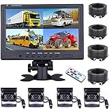 CAMECHO Rückfahrkamera 4 Kameras Set, 9 Zoll Monitor 4 Geteilte Rück und Vorder Kamera, Weitwinkel, IP68 wasserdicht, 18IR Nachtsicht, für LKW/Anhänger/Bus/Van/Landwirtschaft(DC12V-35V)