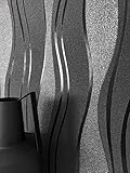 Newroom Tapete Schwarz Vlies Streifentapete - Modern 3D Optik Wellen Linien für Wohnzimmer Schlafzimmer