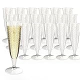 LeisuDay 24 x Sektgläser aus Plastik, je 125ml Sektkelch für Hochzeit, Geburtstag, Jahrestag, Partys - Champagnergläser Sektflöte Mehrweg o. Einweg mit Reinigungsbürste (Gold Glitter)
