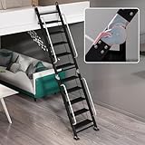 Usknxiu Dachbodenleiter, Wandmontierte Klapptreppe, Hochleistungsleitern für Etagenbetten mit Handläufen und Haken, Dachbodentreppe für Garage, Lagerraum,10 Step 308cm (10.1ft)