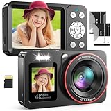 Digitalkamera 4K 64MP FHD Fotokamera für Kinder Fotoapparat 18X Digitalzoom Fotokamera Kompaktkamera mit 2 Bildschirme, 64GB SD Karte für Kinder Teenager Anfänger, Schwarz