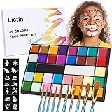 Lictin Kinderschminke 36 Farben, Face Paint und Bodypainting Farben für Halloween Schminke, Faschingsschminke, Babybauch Bemalen, Theaterschminke und Schminke Fasching, Gesichtsfarben Kinderschminken