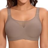 Jiuday BH Damen ohne Bügel Große Brüste Starker Halt Push Up BH ohne Buegel Seamless Bequem Klassische Soft Nahtloser Bügelloser T Shirt Bra Gepolstert Mesh Bralette (Flacher V Kaffee,2XL)
