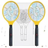 2er-Pack Elektro Fliegenklatsche, Elektrische Fliegenfalle, Mückenvernichter – Zapping-Schläger für drinnen und draußen zur Schädlingsbekämpfung – sicher zu berühren, mit 3-lagigem Sicherheitsnetz