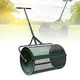 JMOZHCD 24-Zoll-Kompoststreuer, Torfmoosstreuer, T-Griff zum Pflanzen, Säen, Rasen- und Gartenpflege, Düngerstreuerwalze (Black 32x60cm)