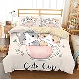 JEDTAKCT Cartoon-Katze Druck Winter Bettwäsche 200X200 cm Süße Tasse Weihnachten Microfaser, Pflegeleicht Wendbar Bettbezug Mit Kissenbezugpflegeleicht Mikrofaser Bettbezug Set
