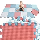LittleTom Spielmatte Baby Puzzlematte Pastellfarben - 18 Matten je 30x30 cm Krabbelmatte 180x90 cm Bodenmatte Kinder - Puzzle Teppich Kinderzimmer - Bodenschutzmatte Spielteppich - Schaumstoffmatte