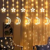 Weihnachtsdeko Lichterkette LED Sterne Lichterketten, Weihnachtsdeko Innen Lichtervorhang Lichterkette Innen 8 Modi und Timer, Fensterdeko Weihnachten Lichterkette Wasserdicht Außen Innen (Stern+Mond)