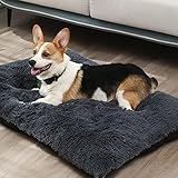 ZENGAOOU Hundebett Lange Plüsch-Memory-Schaum-Orthopädische Hundebox, Waschbar, bequem, beruhigend, flauschig,Katzenbett-Kissenmatte mit Rutschfester Rückseite für mittelgroße Hunde,Grau (78x55x8cm)
