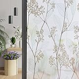 Myrovia Fensterfolie Blickdicht Sichtschutzfolie Fenster Dekorativ Milchglasfolie Blume Blatt Klebefolie Fenster Selbsthaftend Sichtschutz Folie Statisch Haftend Anti-UV Fensterfolien 30x200 cm