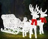 KESSER® 240er LED Rentiere mit Schlitten weiß Timer Inkl. 2X Dekoschal Weihnachtsbeleuchtung für außen und innen Weihnachtsfigur Weihnachtsdekoration mit Dauerbeleuchtung und blinkende
