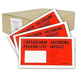 1000 Begleitpapiertaschen Lieferscheintaschen Versando DIN lang DL 23, 5x13cm rot/Schwarz bedruckt Lieferschein/Rechnung selbstklebend