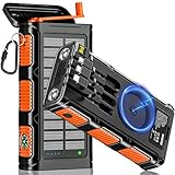WASTDE Wireless Solar Powerbank 26800mAh mit Handkurbel und 4 Kabel, Solar Ladegerät Power Bank USB-C Schnellladung 7 Ausgänge 4 Eingänge für Handy, Outdoor Wasserdichter Externer Akku für Camping